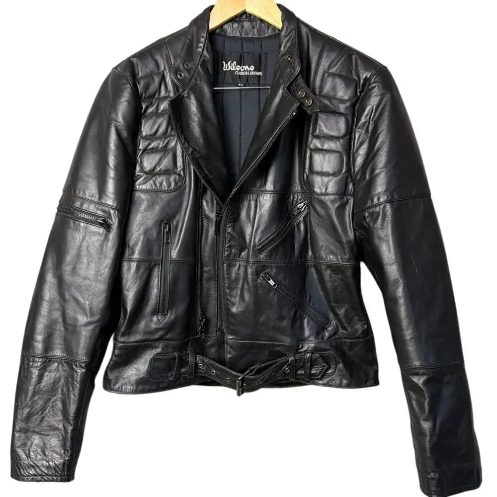 Vintage 1998 Wilsons Leather Moto Jacket Mens 40 Black Biker Y2K Motorcycle